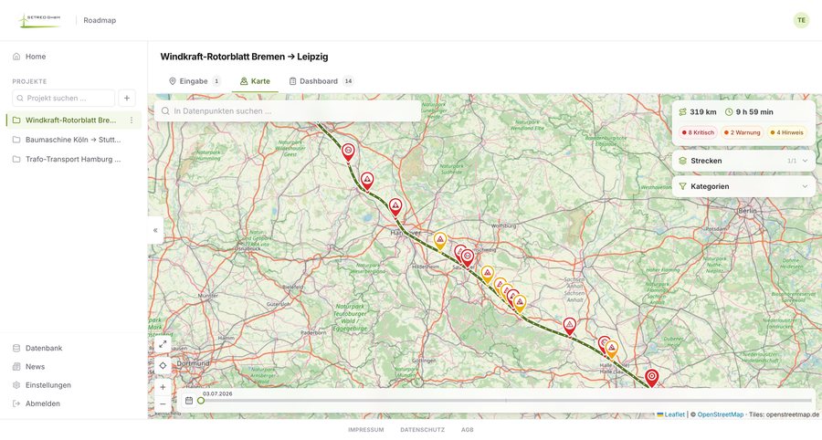 Routenanalyse auf der Karte